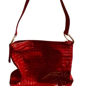 Brighton Burgundy Croc-Embossed Shoulder Bag